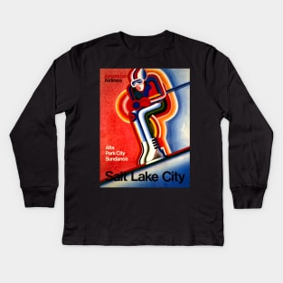 Vintage Travel Poster USA American Airlines Salt Lake City Kids Long Sleeve T-Shirt